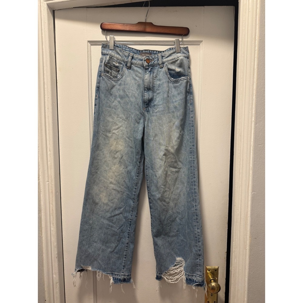DL1961 Hepburn High Rise Wide Leg Jeans Slate‎ Distressed Raw Hem Size 26